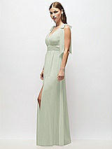 Alt View 3 Thumbnail - Celadon Plunge Neckline Bow Shoulder Empire Waist Chiffon Maxi Dress