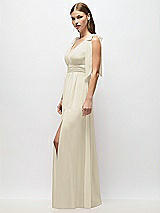 Alt View 3 Thumbnail - Champagne Plunge Neckline Bow Shoulder Empire Waist Chiffon Maxi Dress