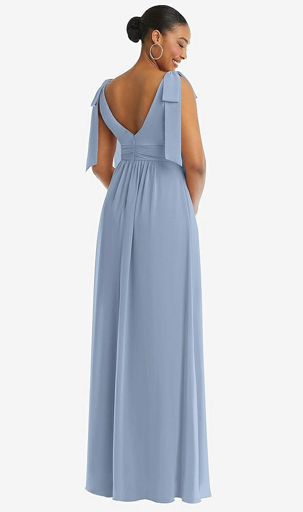 Back View - Cloudy Plunge Neckline Bow Shoulder Empire Waist Chiffon Maxi Dress