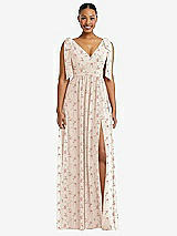 Front View Thumbnail - Coquette Floral Print Plunge Neckline Bow Shoulder Empire Waist Chiffon Maxi Dress