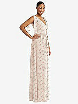 Side View Thumbnail - Coquette Floral Print Plunge Neckline Bow Shoulder Empire Waist Chiffon Maxi Dress