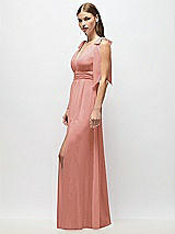 Alt View 3 Thumbnail - Desert Rose Plunge Neckline Bow Shoulder Empire Waist Chiffon Maxi Dress