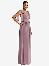 Side View Thumbnail - Dusty Rose Plunge Neckline Bow Shoulder Empire Waist Chiffon Maxi Dress