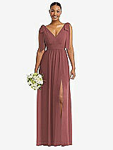 Alt View 1 Thumbnail - English Rose Plunge Neckline Bow Shoulder Empire Waist Chiffon Maxi Dress