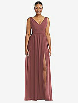 Alt View 2 Thumbnail - English Rose Plunge Neckline Bow Shoulder Empire Waist Chiffon Maxi Dress