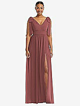 Front View Thumbnail - English Rose Plunge Neckline Bow Shoulder Empire Waist Chiffon Maxi Dress