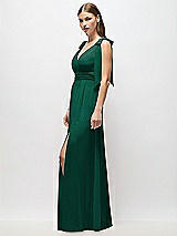 Alt View 3 Thumbnail - Hunter Green Plunge Neckline Bow Shoulder Empire Waist Chiffon Maxi Dress