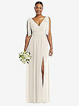 Alt View 1 Thumbnail - Ivory Plunge Neckline Bow Shoulder Empire Waist Chiffon Maxi Dress