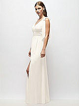 Alt View 3 Thumbnail - Ivory Plunge Neckline Bow Shoulder Empire Waist Chiffon Maxi Dress