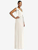 Side View Thumbnail - Ivory Plunge Neckline Bow Shoulder Empire Waist Chiffon Maxi Dress