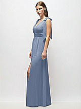 Alt View 3 Thumbnail - Larkspur Blue Plunge Neckline Bow Shoulder Empire Waist Chiffon Maxi Dress