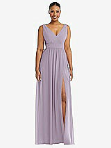 Alt View 2 Thumbnail - Lilac Haze Plunge Neckline Bow Shoulder Empire Waist Chiffon Maxi Dress