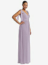 Side View Thumbnail - Lilac Haze Plunge Neckline Bow Shoulder Empire Waist Chiffon Maxi Dress