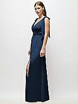 Alt View 3 Thumbnail - Midnight Navy Plunge Neckline Bow Shoulder Empire Waist Chiffon Maxi Dress