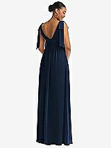 Rear View Thumbnail - Midnight Navy Plunge Neckline Bow Shoulder Empire Waist Chiffon Maxi Dress