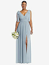 Alt View 1 Thumbnail - Mist Plunge Neckline Bow Shoulder Empire Waist Chiffon Maxi Dress