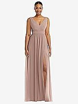 Alt View 2 Thumbnail - Neu Nude Plunge Neckline Bow Shoulder Empire Waist Chiffon Maxi Dress