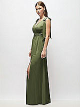 Alt View 3 Thumbnail - Olive Green Plunge Neckline Bow Shoulder Empire Waist Chiffon Maxi Dress