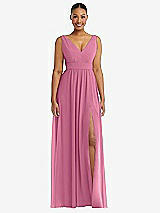 Alt View 2 Thumbnail - Orchid Pink Plunge Neckline Bow Shoulder Empire Waist Chiffon Maxi Dress