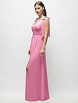 Alt View 3 Thumbnail - Orchid Pink Plunge Neckline Bow Shoulder Empire Waist Chiffon Maxi Dress