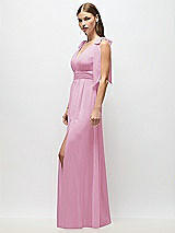 Alt View 3 Thumbnail - Powder Pink Plunge Neckline Bow Shoulder Empire Waist Chiffon Maxi Dress