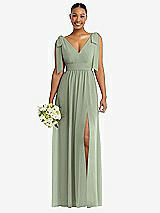 Alt View 1 Thumbnail - Sage Plunge Neckline Bow Shoulder Empire Waist Chiffon Maxi Dress