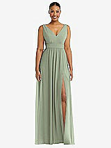 Alt View 2 Thumbnail - Sage Plunge Neckline Bow Shoulder Empire Waist Chiffon Maxi Dress