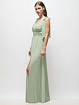 Alt View 3 Thumbnail - Sage Plunge Neckline Bow Shoulder Empire Waist Chiffon Maxi Dress