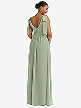 Rear View Thumbnail - Sage Plunge Neckline Bow Shoulder Empire Waist Chiffon Maxi Dress