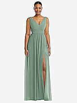 Alt View 2 Thumbnail - Seagrass Plunge Neckline Bow Shoulder Empire Waist Chiffon Maxi Dress