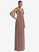 Side View Thumbnail - Sienna Plunge Neckline Bow Shoulder Empire Waist Chiffon Maxi Dress