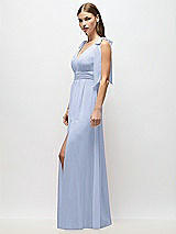 Alt View 3 Thumbnail - Sky Blue Plunge Neckline Bow Shoulder Empire Waist Chiffon Maxi Dress