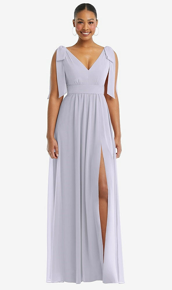 Front View - Silver Dove Plunge Neckline Bow Shoulder Empire Waist Chiffon Maxi Dress