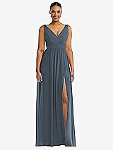 Alt View 2 Thumbnail - Silverstone Plunge Neckline Bow Shoulder Empire Waist Chiffon Maxi Dress