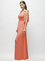 Alt View 3 Thumbnail - Terracotta Copper Plunge Neckline Bow Shoulder Empire Waist Chiffon Maxi Dress