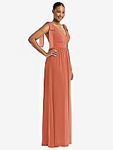 Side View Thumbnail - Terracotta Copper Plunge Neckline Bow Shoulder Empire Waist Chiffon Maxi Dress