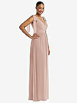 Side View Thumbnail - Toasted Sugar Plunge Neckline Bow Shoulder Empire Waist Chiffon Maxi Dress