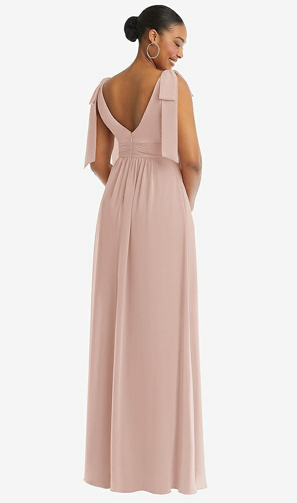 Back View - Toasted Sugar Plunge Neckline Bow Shoulder Empire Waist Chiffon Maxi Dress