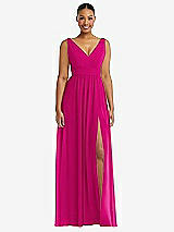 Alt View 2 Thumbnail - Think Pink Plunge Neckline Bow Shoulder Empire Waist Chiffon Maxi Dress