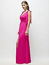 Alt View 3 Thumbnail - Think Pink Plunge Neckline Bow Shoulder Empire Waist Chiffon Maxi Dress