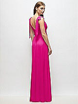 Alt View 4 Thumbnail - Think Pink Plunge Neckline Bow Shoulder Empire Waist Chiffon Maxi Dress