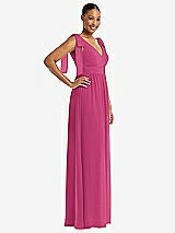 Side View Thumbnail - Tea Rose Plunge Neckline Bow Shoulder Empire Waist Chiffon Maxi Dress