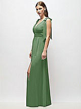 Alt View 3 Thumbnail - Vineyard Green Plunge Neckline Bow Shoulder Empire Waist Chiffon Maxi Dress