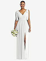 Alt View 1 Thumbnail - White Plunge Neckline Bow Shoulder Empire Waist Chiffon Maxi Dress