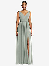 Alt View 2 Thumbnail - Willow Green Plunge Neckline Bow Shoulder Empire Waist Chiffon Maxi Dress