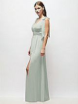 Alt View 3 Thumbnail - Willow Green Plunge Neckline Bow Shoulder Empire Waist Chiffon Maxi Dress