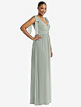 Side View Thumbnail - Willow Green Plunge Neckline Bow Shoulder Empire Waist Chiffon Maxi Dress