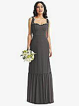 Front View Thumbnail - Caviar Gray Tie-Shoulder Bustier Bodice Ruffle-Hem Maxi Dress