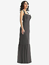 Side View Thumbnail - Caviar Gray Tie-Shoulder Bustier Bodice Ruffle-Hem Maxi Dress