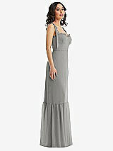 Side View Thumbnail - Chelsea Gray Tie-Shoulder Bustier Bodice Ruffle-Hem Maxi Dress